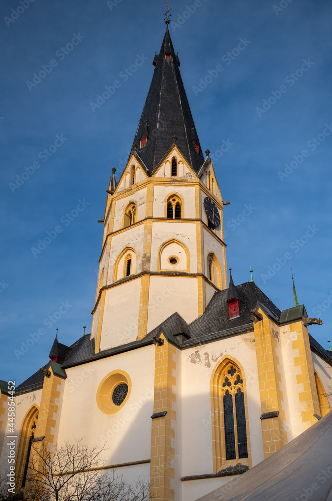 Ahrweiler, Rhineland-Palatinate, Germany:  St. Laurentius church on the market square. The old town of Ahrweiler was heavily damaged in the July 2021 flash floods on the Ahr River.