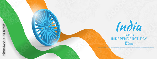 15 th August Indian Independence Day banner template design with Indian flag and Ashoka Chakra
