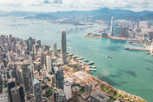 Fototapeta Naklejka Na Ścianę i Meble -  Amazing aerial view of the Victoria Harbour of Hong Kong