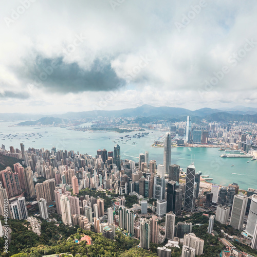 Amazing aerial view of the Victoria Harbour of Hong Kong