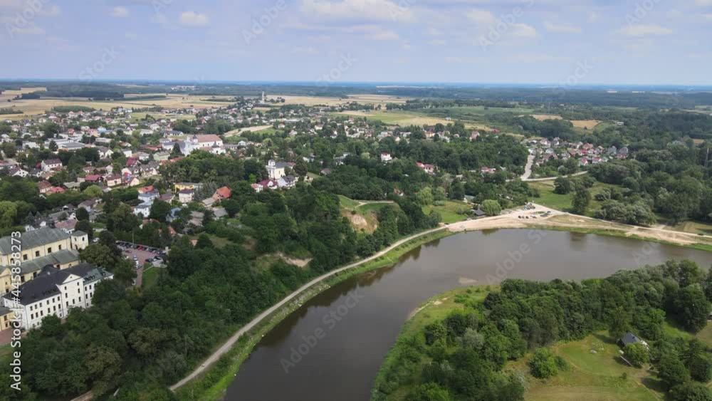 Top view of the city of Drohiczyn on the Bug River.Over the river rises the castle mounain.from the bird's eye view over the city you can see the monastery buildings-Jesuits,Frannciscans,Benedictine Top view of the city of Drohiczyn on the Bug River.Over the river rises the castle mounain.from the bird's eye view over the city you can see the monastery buildings-Jesuits,Frannciscans,Benedictine