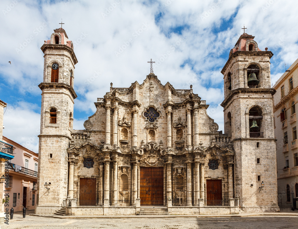 Facade of the Havana Cathedral in Old Havana, Havana, Cuba, Caribbean, North America