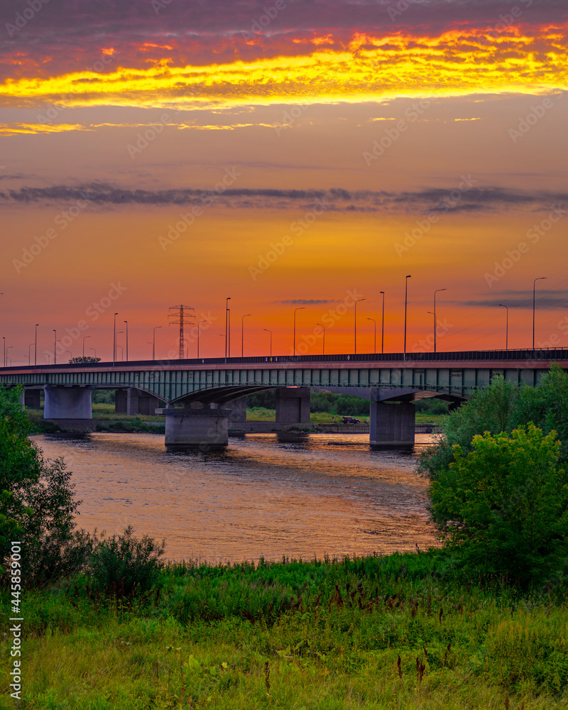 Bridge over the Vistula River in Kiezmark, Poland.