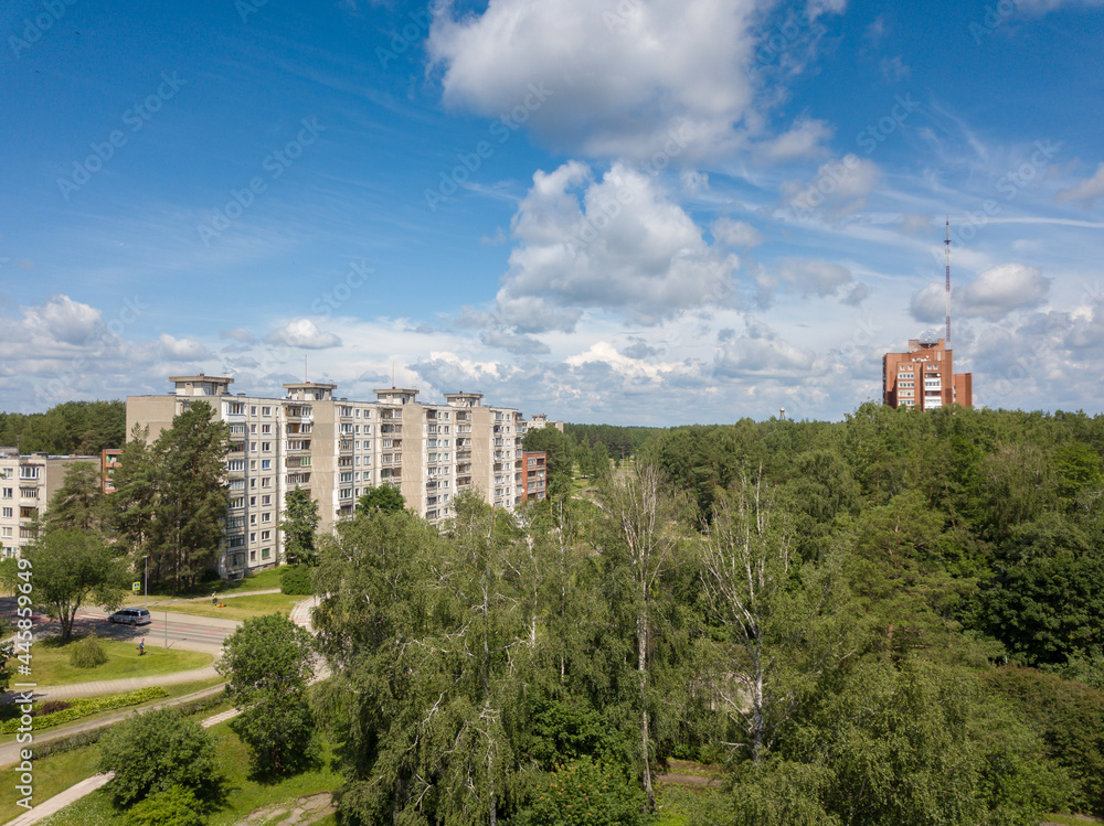 Aerial view of Visaginas town. Visaginas, Lithuania. June 2021 