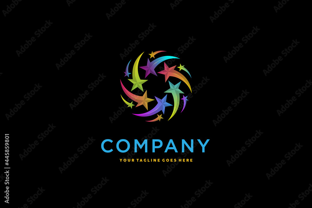 Obraz premium Wizard and magic logo design. spinning star logo design element illustration