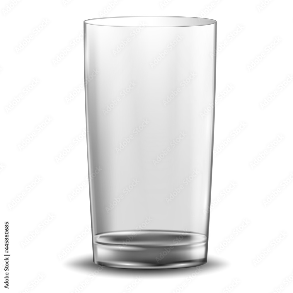 Empty transparent glass cup, vector 3D realistic , isolated on transparent background. Vector illustration. Empty transparent glass cup, vector 3D realistic , isolated on transparent background. Vector illustration.
