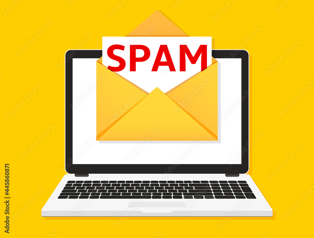 Spam email message on screen in laptop