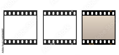 Blank film strip collection. Empty film or photo frames set. Negative film, filmstreifen. Vector illustration