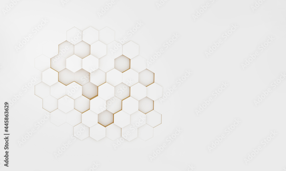 Abstract background hexagon white and golden with copy space.