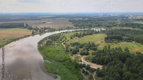 Top view of the city of Drohiczyn on the Bug River.Over the river rises the castle mounain.from the bird's eye view over the city you can see the monastery buildings-Jesuits,Frannciscans,Benedictine  photo