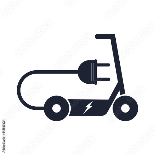Electric scooter ,E scooter line icon. Battery powered scooter inside circle with a plug Vector illustration