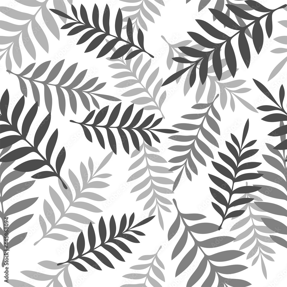Floral seamless background. Gray colored leaves on a white background. Vector design.