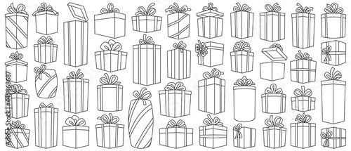 Christmas of gift box vector outline set icon. Isolated outline icon christmas and holiday box.Vector illustration xmas gift and surprise on white background .