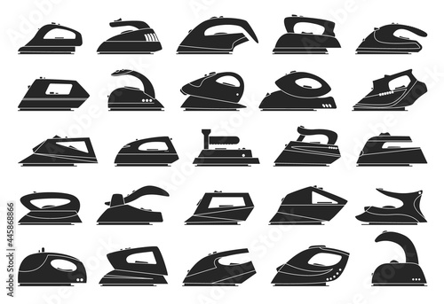 Electric iron isolated black set icon. Vector black set icon vapor press. Vector illustration electric iron on white background.