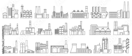 Industry factory isolated outline set icon. Vector outline set icon manufacturing of building. Vector illustration industry factory on white background.