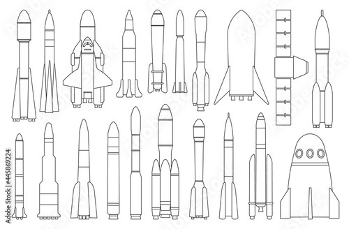 Space rocket vector outline set icon. Spaceship isolated outline set icon. Vector illustration space rocket on white background.