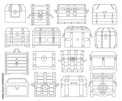 Chest box isolated outline set icon. Vector outline set icon coffer. Vector illustration chest box on white background.