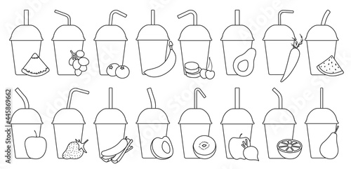 Smoothie vector outline set icon. Vector illustration fresh juice on white background. Isolated outline set icon smoothie.