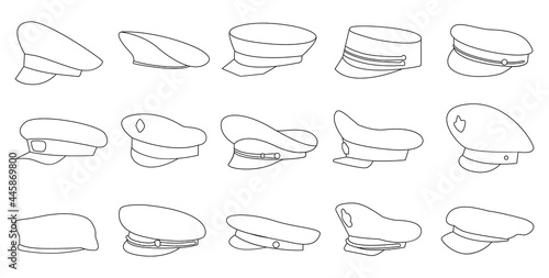 Military cap vector outline set icon. Vector illustration headgear on white background. Isolated outline set icon military cap .