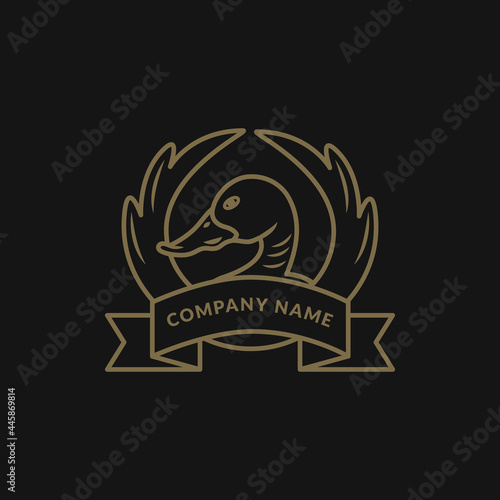 Duck logo vector, vintage hipster retro icon in monoline style, editable illustration for restaurant logo template