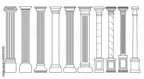 Antique column outline set icon. Isolated vector outline set icon classic pillar. Vector illustration antique column on white background .