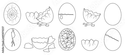 Egg crack vector outline set icon. Eggshell isolated outline set icon. Vector illustration egg crack on white background.