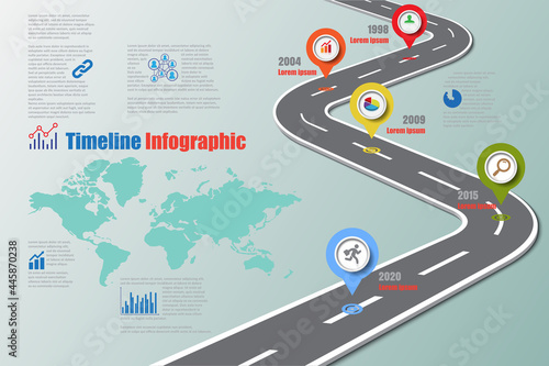 Business roadmap timeline infographic template with pointers designed for abstract background milestone modern diagram process technology digital marketing data presentation chart Vector illustration