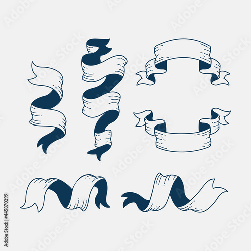 Illustration vector graphic of old vintage ribbon banners and drawing in engraving style