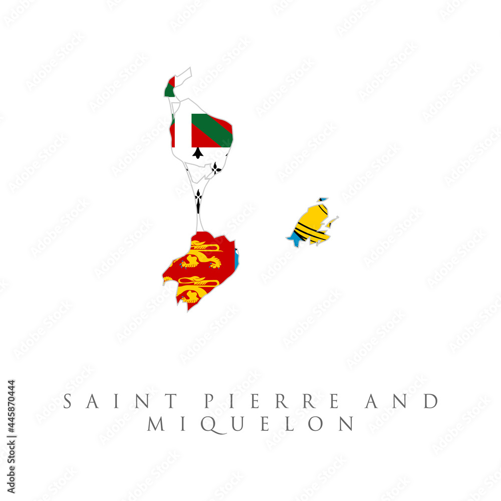 Saint Pierre and Miquelon flag map. The flag of the country in the form of borders. Stock vector illustration isolated on white background. Saint Pierre and Miquelon flag map. The flag of the country in the form of borders. Stock vector illustration isolated on white background.