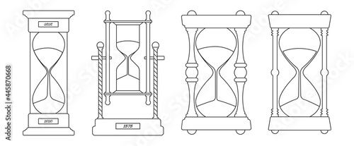 Hourglass vector outline set icon. Vector illustration sandglass on white background. Isolated outline set icon hourglass .