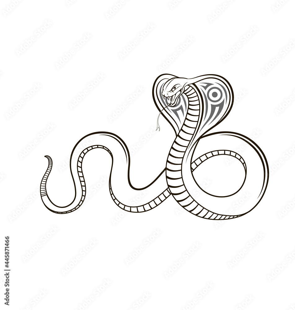 Fototapeta premium Stylized vector illustration of a snake, cobra in the form of a trible tattoo