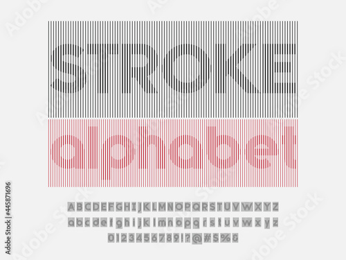 lines style alphabet design with uppercase, lowercase, numbers and symbol