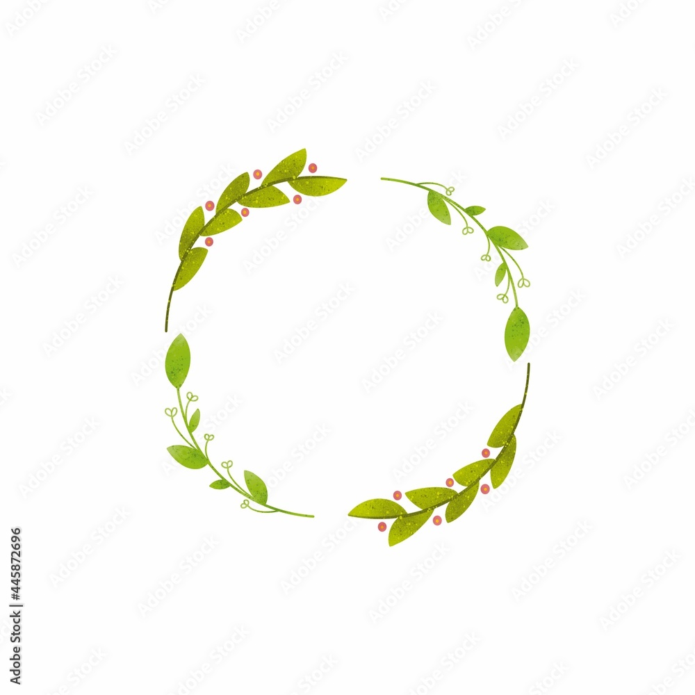 Invitation design with herbs, branches, leaves. Template, frame, circle, garland. Raster branches, leaves isolated on white background. Invitation design with herbs, branches, leaves. Template, frame, circle, garland. Raster branches, leaves isolated on white background.