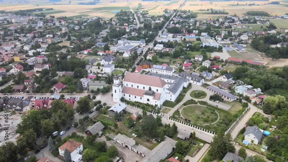 Top view of the city of Drohiczyn on the Bug River.Over the river rises the castle mounain.from the bird's eye view over the city you can see the monastery buildings-Jesuits,Frannciscans,Benedictine Top view of the city of Drohiczyn on the Bug River.Over the river rises the castle mounain.from the bird's eye view over the city you can see the monastery buildings-Jesuits,Frannciscans,Benedictine