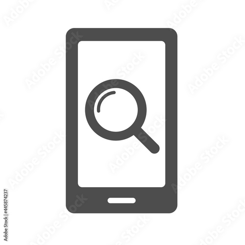 mobile search silhouette vector icon isolated on white background. smartphone with magnifier icon for web, mobile apps, ui design and print polygraphy