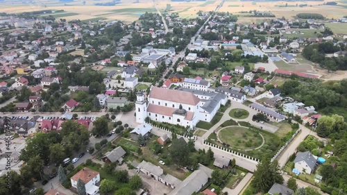 Top view of the city of Drohiczyn on the Bug River.Over the river rises the castle mounain.from the bird's eye view over the city you can see the monastery buildings-Jesuits,Frannciscans,Benedictine  photo