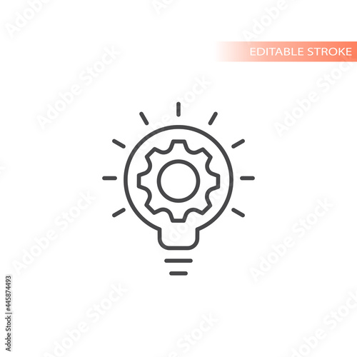 Lightbulb and gear, idea concept icon. Light bulb and cogwheel symbol, editable stroke.
