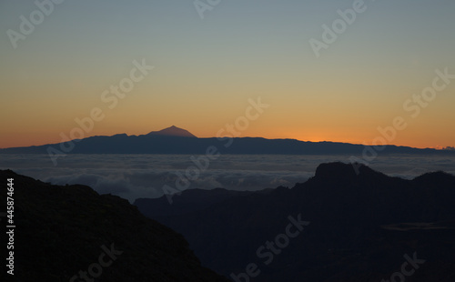 Gran Canaria  landscape of the central part of the island  Las Cumbres  ie The Summits  short hike between rock Formation  Chimirique and iconic Roque Nublo  evening light