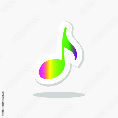 Colorful and futuristic play button with musical note vector illustration. Entertainment entertainment logo concept. Isolated on white color background. Rainbow Multicolor Gradient.