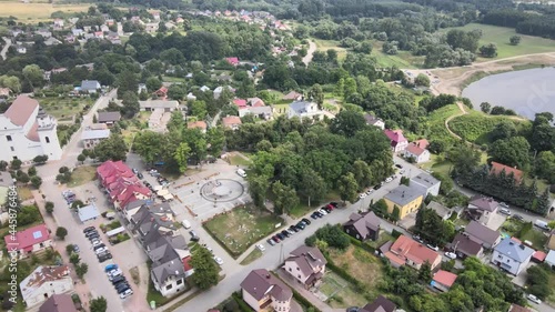 Top view of the city of Drohiczyn on the Bug River.Over the river rises the castle mounain.from the bird's eye view over the city you can see the monastery buildings-Jesuits,Frannciscans,Benedictine  photo