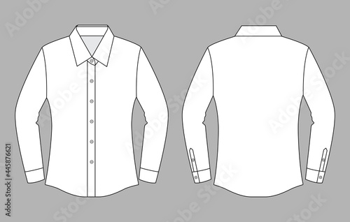 Women's White Long Sleeve Uniform Shirt Template Vector On Gray Background.Front and Back View.