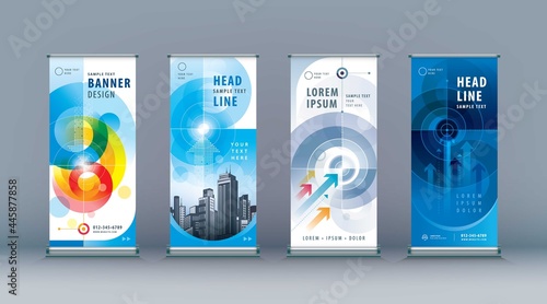 Business Roll Up Set. Standee Design. Banner Template, Abstract Arrow and Target Background vector