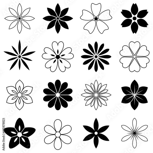 Blumen oder Blüten Vektor Kollektion auf einem weißen isolierten Hintergrund.