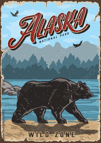 Alaska national park colorful vintage poster