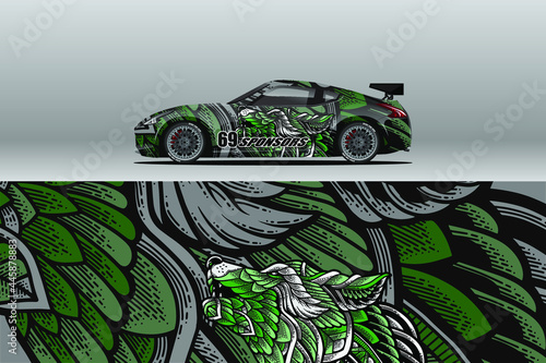 Car wrap decal designs. Abstract racing and sport background for racing livery or daily use car vinyl sticker. Decal vector eps ready print. photo