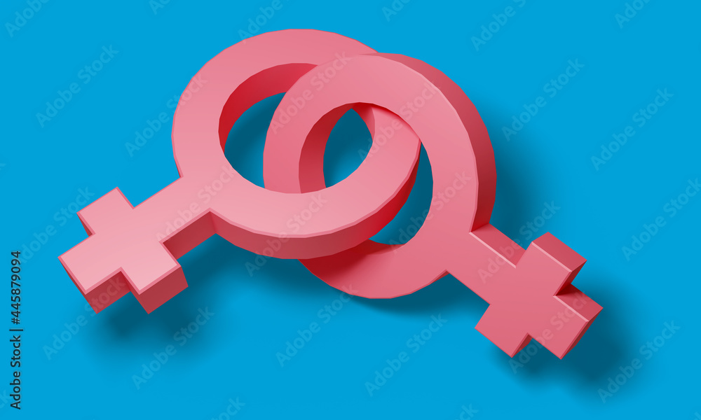 3d render of female symbols join together in unison with blue background (3D rendering) 3d render of female symbols join together in unison with blue background (3D rendering)