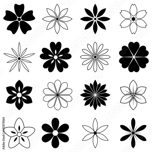Blumen oder Blüten Vektor Kollektion auf einem weißen isolierten Hintergrund.