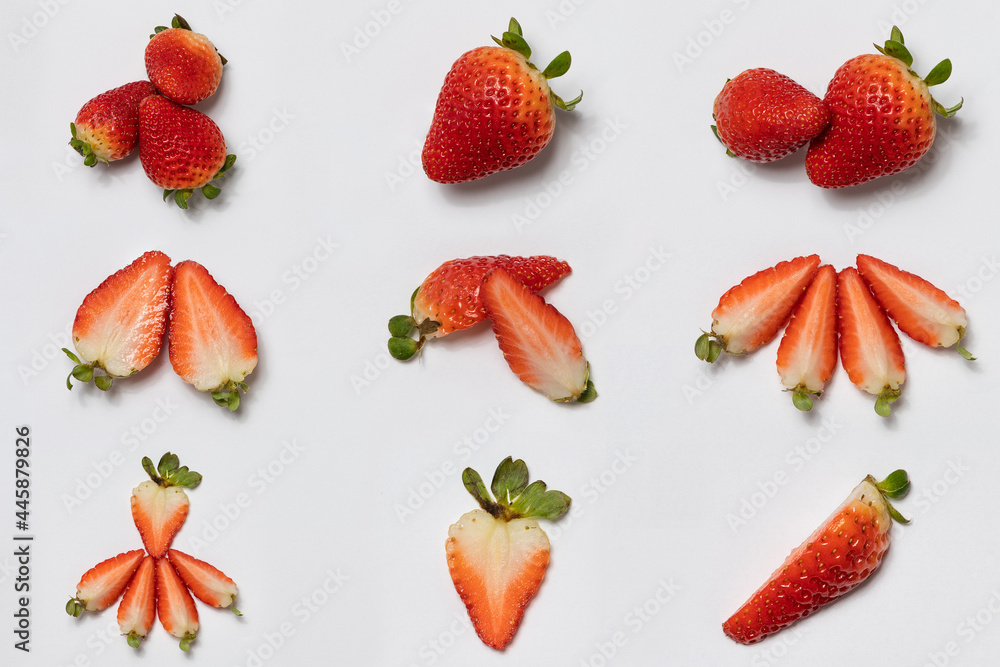 Collection of photos perfect ripe strawberry isolated on a white background Collection of photos perfect ripe strawberry isolated on a white background