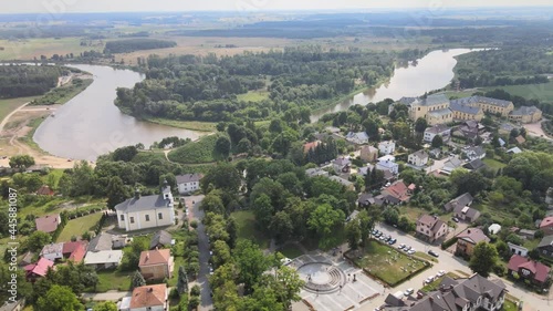 Top view of the city of Drohiczyn on the Bug River.Over the river rises the castle mounain.from the bird's eye view over the city you can see the monastery buildings-Jesuits,Frannciscans,Benedictine  photo