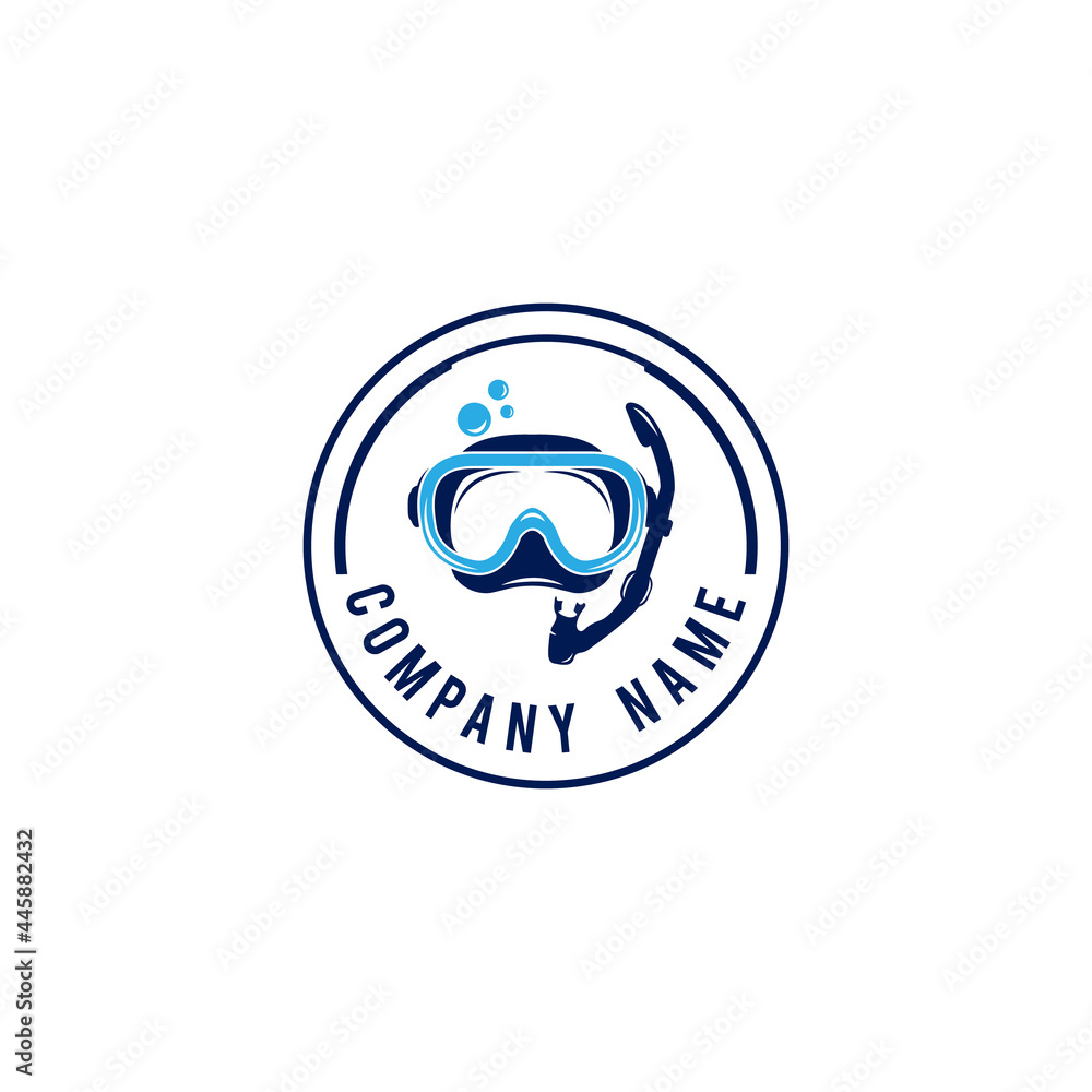 Color diving club emblem or logo isolated on white background. Vector illustration